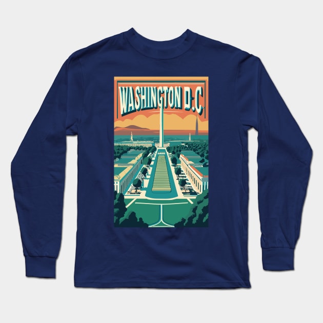 A Vintage Travel Art of Washington DC - US Long Sleeve T-Shirt by goodoldvintage